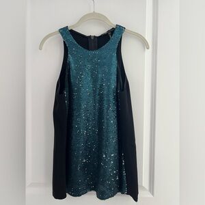 Maje Dallias Tank | Teal and Black Sequin Tank